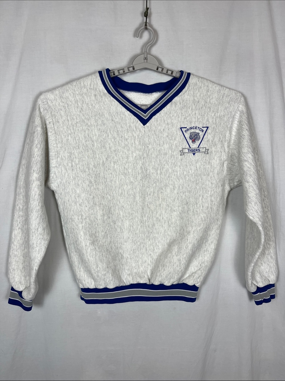 Vintage 90s Neff Princeton High School Tigers Blue and Gray V Neck Sweatshirt
